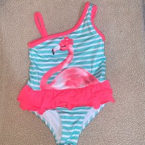 5t girl flamingo scalloped one piece brand new